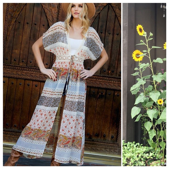 *CLEARANCE* Boho Country Kimono Maxi Cardigan - Picture 2 of 9